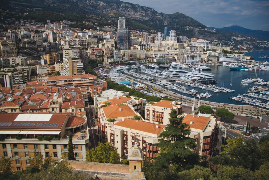 A wide angle shot of the city of Monte-Carlo in Monaco